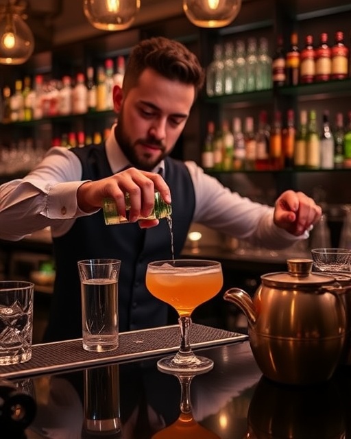 Bartender making cocktail